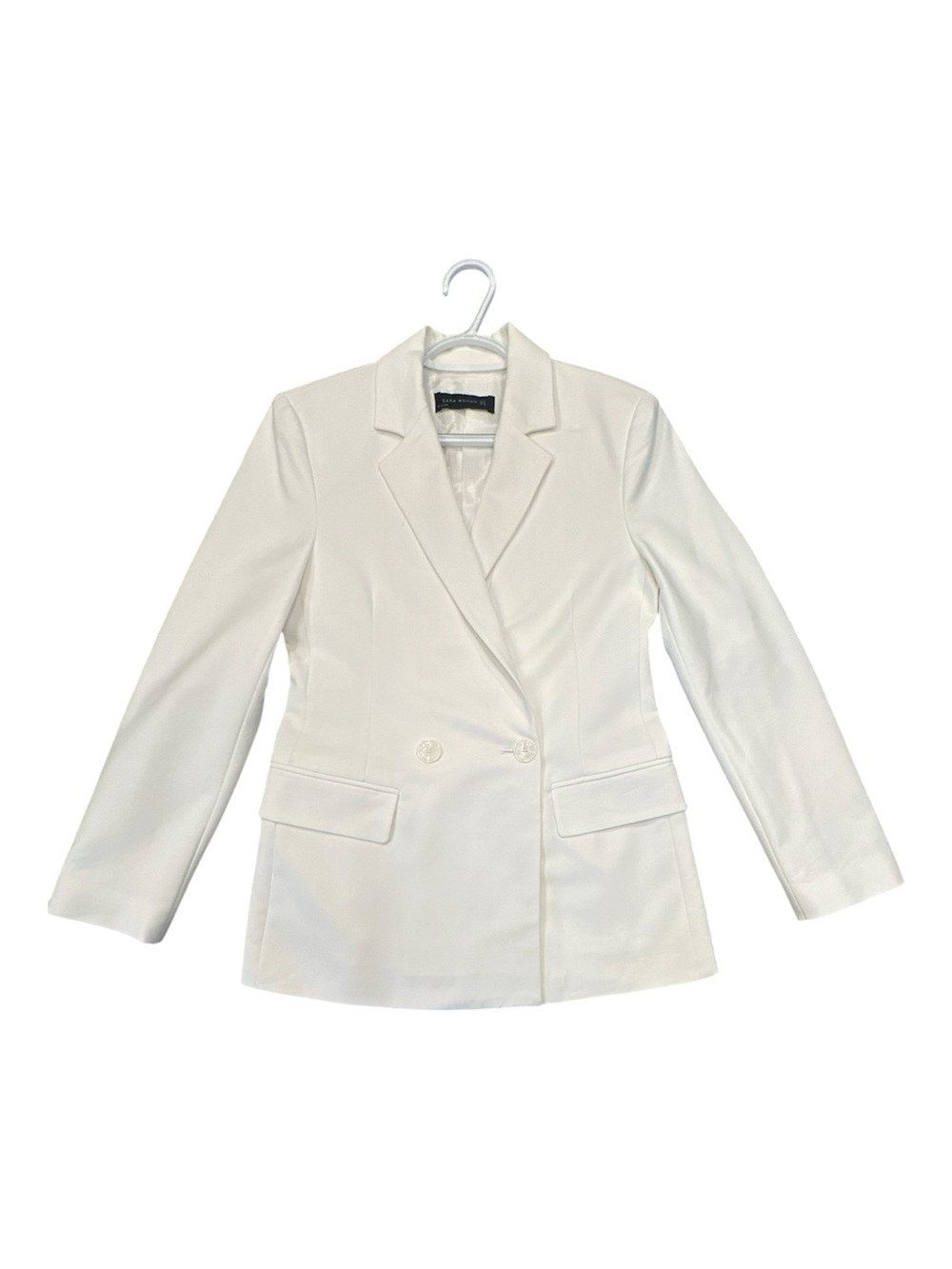 Zara Woman White Solid Lined Button Blazer Jacket w/ Pockets Long Sleeve S